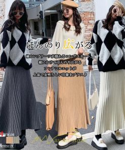 スカート | レディース プリーツ秋 冬 ロング マキシ 落ち感 ウエストゴム ハイウエスト ニット 秋冬コーデ あったか きれいめ おしゃれ カジュアル