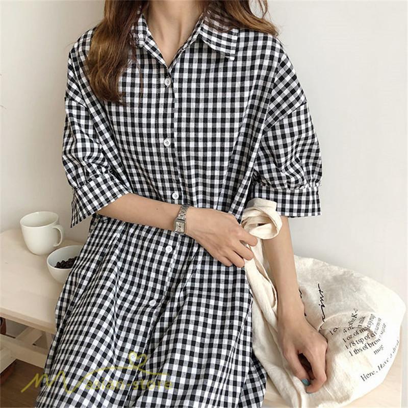 マキシ | ワンピース シャツワンピース チェック柄 可愛い マキシワンピース レディース 5分袖 春 夏 秋 20代 30代 着痩せ Aラインワンピース フリーサイズ 40代 50代