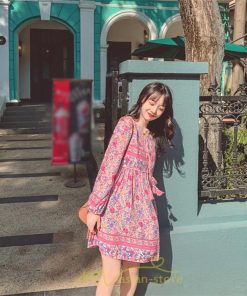 ミニ丈 | ワンピース レディース 春 夏 長袖 膝上 ショート 民族風 花柄 エスニック ボヘミアン 高品質 海外旅行 海デート 着痩せ Vネック レトロ リゾート カジュアル