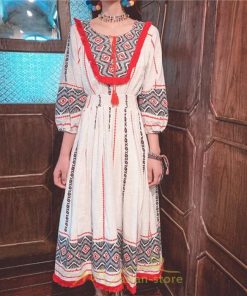 マキシ | ワンピース 夏 レディース リゾート きれいめ 夏ワンピ ファッション エスニック 幾何学柄 ウエストゴム レトロ サマーワンピース ロング 海外旅行 上品 夏服