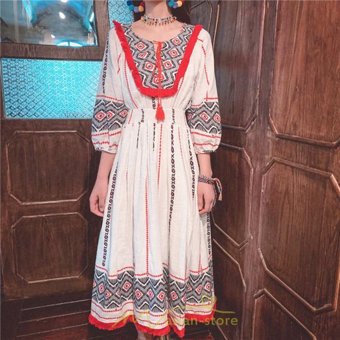 マキシ | ワンピース 夏 レディース リゾート きれいめ 夏ワンピ ファッション エスニック 幾何学柄 ウエストゴム レトロ サマーワンピース ロング 海外旅行 上品 夏服