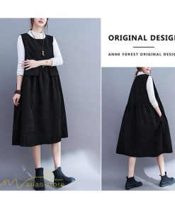 ノースリーブ | ワンピース 秋 冬 レディース 無地 可愛い 新作 丸首 コーデュロイ ひざ丈 ミディアムワンピース ゆったり シンプル ゆるワンピース プルオーバー