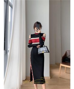 ニットワンピース | ワンピース 秋 秋服 レディース ニット ロングワンピース ロング 長袖 肩出し 秋冬 送料無料 セクシー フェミニン デート 春 お出かけ 結婚式 暖か 通勤