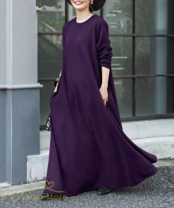 マキシ | ゆるワンピース 無地 マキシワンピース クルーネック カジュアル 長袖ワンピース ゆったり 体型カバー ワンピース フレア 秋コーデ 30代40代50代 大きいサイズ
