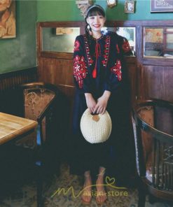 マキシ | 花柄ワンピース 丸首 リゾート ワンピース レディース 長袖 夏秋 ロング丈 マキシ丈 大人 上品 刺繍 綿麻 二次会 女子会 旅行 お出かけ コットン バカンス