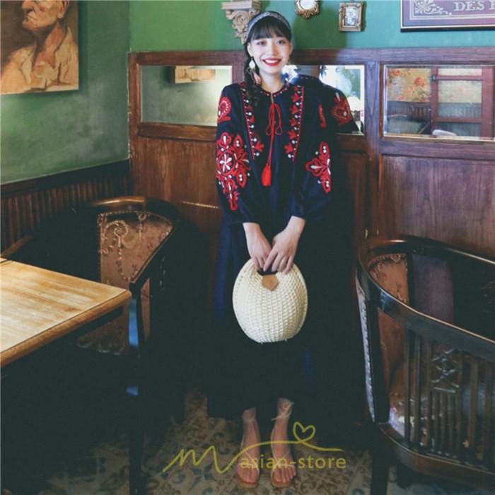 マキシ | 花柄ワンピース 丸首 リゾート ワンピース レディース 長袖 夏秋 ロング丈 マキシ丈 大人 上品 刺繍 綿麻 二次会 女子会 旅行 お出かけ コットン バカンス