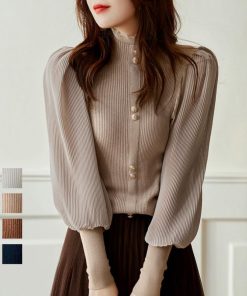 シャツ・ブラウス | バルーン袖 リブニットトップス 韓国風