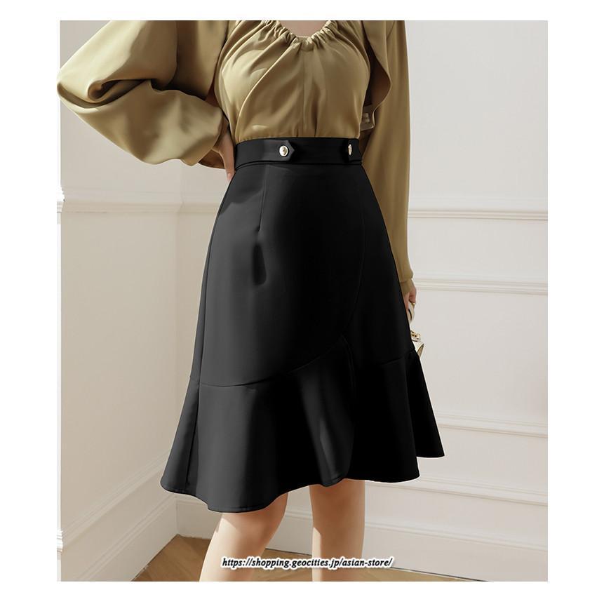 スカート | レディース ミニ膝上 マーメイド着痩せ フェミニン 優雅 上品 フリル 2022新作 韓国風 秋冬コーデ キレイめ 通勤 オシャレ 通学
