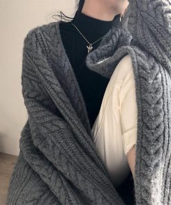 ニット・セーター | ロング丈 ケーブル編みカーデ 体型カバー 秋冬 韓国風 厚手 ニットカーディガン レディース コーディガン ライトアウター