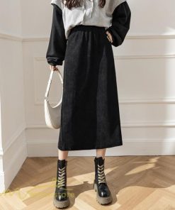 スカート | Aライン秋冬コーデ ウエストゴム カジュアル 20代 30代 着痩せ 秋 冬 ひざ下丈 パイル地 OL 40代 ポケット ビジネス 50代 裾口スリット