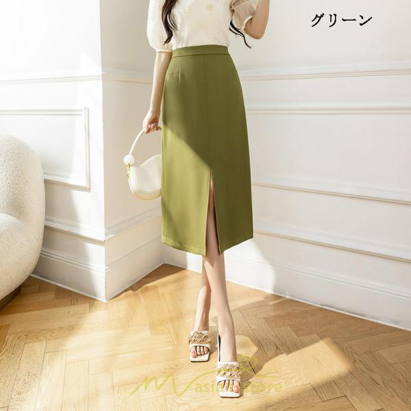 スカート | ボトムス 膝下 スリット ひざ下 Aライン ウエストゴム 楽 大人 きれいめ 20代 30代 40代 サイドチャック 通勤 上品 ビジネス オフィス