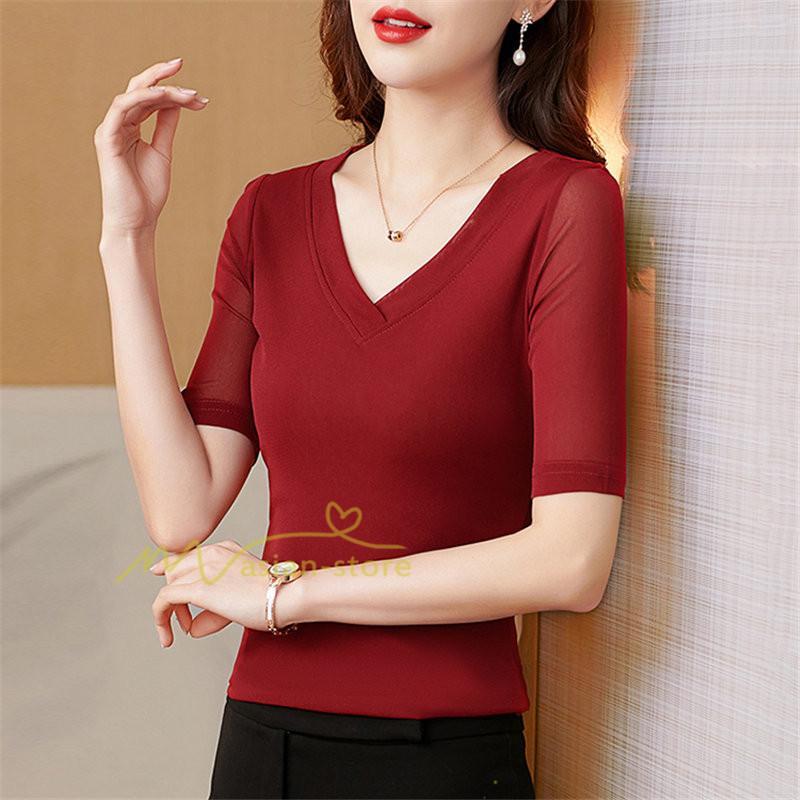 tシャツ・カットソー | Tシャツ レディース カジュアル Vネック おしゃれ 女性用 シンプル 無地 20代30代40代50代 カシュクール インナー フェミニン 上品 お出かけ 着痩せ カジュアル