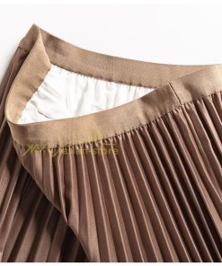 スカート | プリーツロングミモレ丈 グラデーションAラインウエストゴム ハイウエスト 秋冬 無地 ゆったり 大人 通学通勤