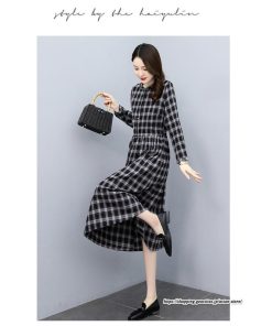 マキシ | チェックワンピース 秋ワンピース ロングワンピース 長袖ワンピース レディース ワンピース 秋物 ミモレ丈 スリム 大人 長袖 チェック柄 リボン付き 30代