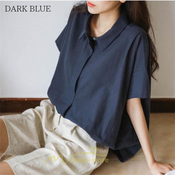 シャツ・ブラウス | ブラウス トップス 半袖 レディース 韓国風 2022新作 体型カバー シャツ 20代 30代 40代 50代 60代 大人 無地 可愛い ゆったり 夏 春 夏服 おしゃれ