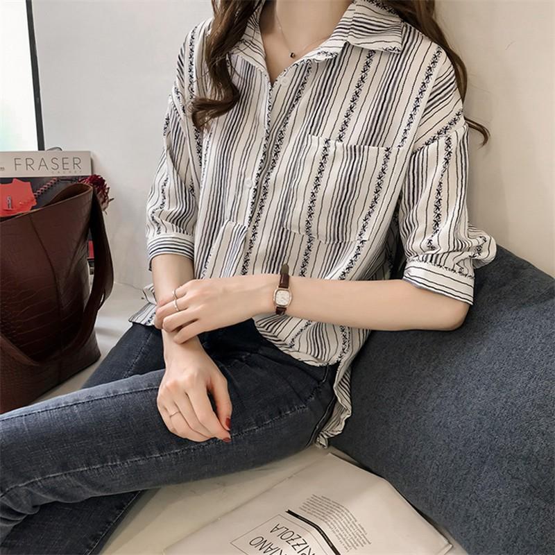 シャツ・ブラウス | 七分袖ブラウス レディースシャツ ストライプ プルオーバー 可愛い スリム ピンク 夏服 女の子 ストリート カジュアル 通勤 ブラウス かわいい 通学