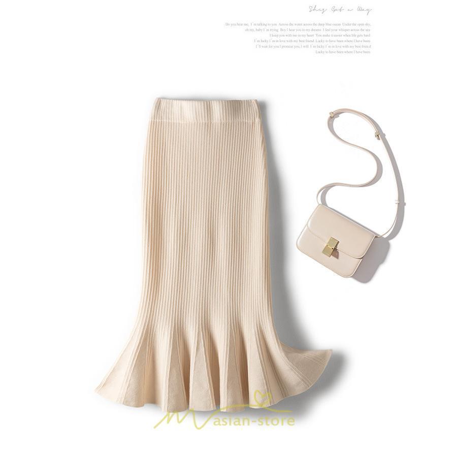 スカート | レディース ロング丈 マーメイド可愛い シンプル ニット 秋冬コーデ ボトムス きれい フレアカジュアル 女子会 新作 デート 抜け感