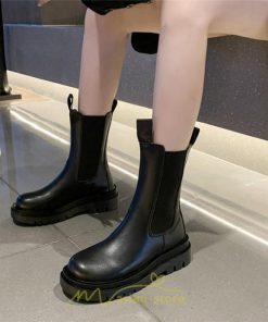 ミドルブーツ | ブーツ レディース グランドトゥ サイドゴア 裏起毛 痛くない 履きやすい 柔らかい 滑らない 通勤 通学 オフィス 美脚 2022新作 OL アウトドア