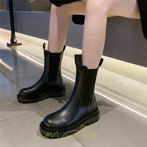 ミドルブーツ | ブーツ レディース グランドトゥ サイドゴア 裏起毛 痛くない 履きやすい 柔らかい 滑らない 通勤 通学 オフィス 美脚 2022新作 OL アウトドア