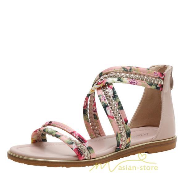 サンダル ミュール | サンダル レディース 歩きやすい ウェッジソール バックファスナー ローヒール フラットサンダル 2021年夏 ぺたんこサンダル ストラップサンダル 歩きやすい