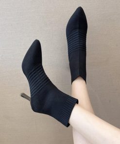 ショートブーツ | ニットソックスブーツ ポインテッドトゥ