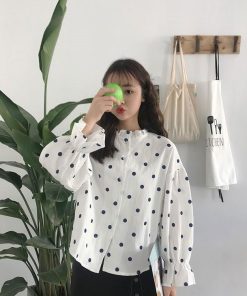 シャツ・ブラウス | 長袖ブラウス レディースシャツ 春物 夏服 羽織り 前開き 可愛い ドット柄 フレア トップス 綿麻 女の子 20代30代