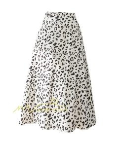 スカート | ミモレ丈 柄 ロング 秋 フレアウエストゴム ヒョウ柄 マキシ 白 黒 カジュアル 通勤通学 ロング20代30代40代 お出かけ