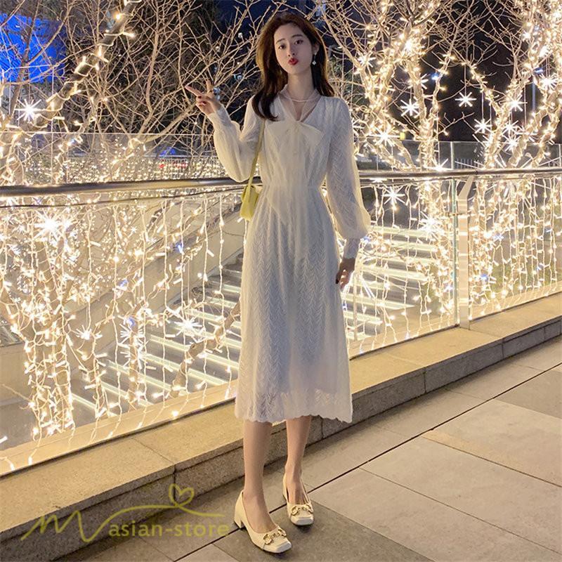 ミディアム | ワンピース レディース Aラインワンピース 着痩せ 上品 長袖ワンピース 春 秋 新作 スプリングワンピース 韓国風 20代 40代 お出かけ ゆったり 通学 30代 通勤
