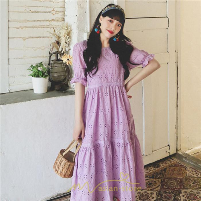 マキシ | ワンピース 夏 レース 半袖 ロングワンピ ワンピ ロング丈ワンピース ロングワンピース 無地 可愛い ナチュラル きれいめ 外出 大人 お出かけ かわいい 着痩せ