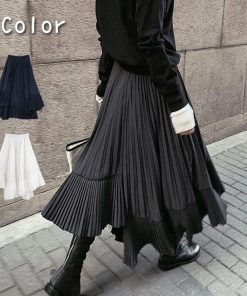スカート | プリーツロング 白 黒 マーメイドレディース マーメイド ロングミモレ ハイウエスト 着やせ 揺れる ウエストゴム 春秋冬