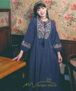 マキシ | ワンピース 長袖 夏 秋 レディース 綿麻 きれいめ ロング リゾート  体型カバー イベント デート デート服 ジャーニー 女子会 旅行 外出 楽ちん エスニック風