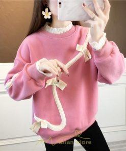 パーカー | トレーナー レディース プルオーバー クルーネック 長袖 レース トップス Tシャツ スウェット ゆったり 蝶結び カジュアル 20代30代40代50代