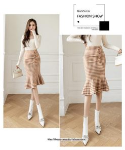 スカート | マーメイドニットレディース ひざ丈 チェック柄 おしゃれ かわいい レディース ボトムス 2022年秋冬 ニット きれい