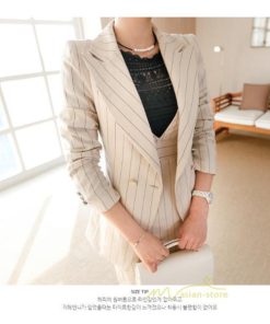 セットアップ | ワンピーススーツ セレモニー スーツ ママ オフィス 通勤用 フォーマル 長袖ジャケット+ノースリーブワンピース レディース 結婚式 ストライプ柄 2点セット