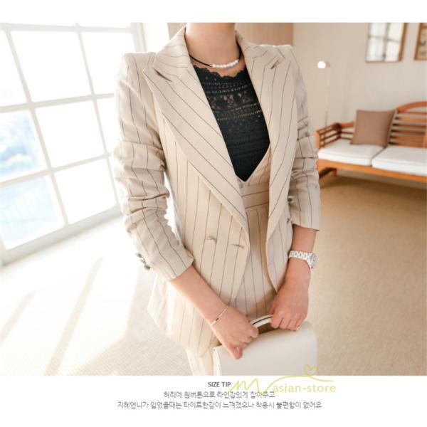 セットアップ | ワンピーススーツ セレモニー スーツ ママ オフィス 通勤用 フォーマル 長袖ジャケット+ノースリーブワンピース レディース 結婚式 ストライプ柄 2点セット