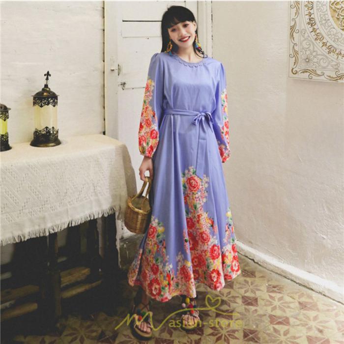 マキシ | ワンピース 長袖 夏 秋 レディース シフォン きれいめ ロング リゾート 体型カバー イベント デート 女子会 エスニック風 旅行 楽ちん 外出 ジャーニー
