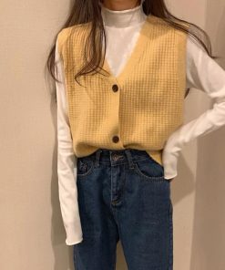 ニット・セーター | ジレ 開襟セーター ニットトップス おしゃれ Vネック 秋冬 ノースリーブ ニットベスト 袖なし 重ね着 レディース