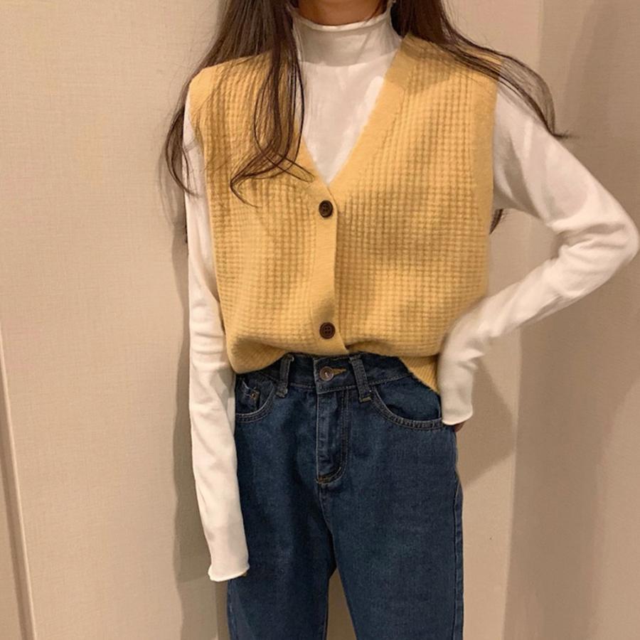 ニット・セーター | ジレ 開襟セーター ニットトップス おしゃれ Vネック 秋冬 ノースリーブ ニットベスト 袖なし 重ね着 レディース