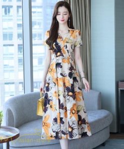 ミディアム | Aラインワンピース レディース 着痩せ 花柄 30代 40代 サマーワンピース ひざ下丈 ワンピース フレア きれいめ 大きいサイズ 上品 ポケット付き プリント 夏