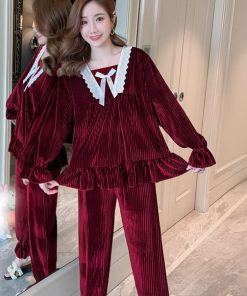セットアップ | 部屋着 可愛い レディース パジャマ ベロア 長袖秋冬 寝巻き ゆったり ルームウェア ナイトウェア 上下セット