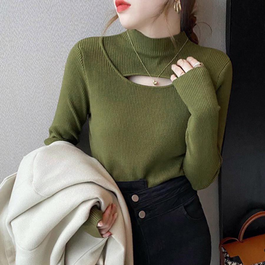 ニット・セーター | ニットトップス 胸開き プチハイネック