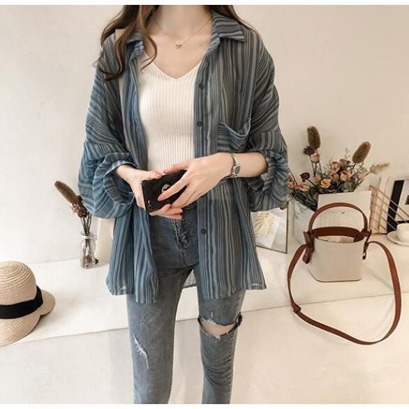 カーディガン | シフォンシャツブラウス 長袖 透け感 冷房対策 日焼け防止 無地 羽織り 体型カバー 大人 通学通勤 夏秋 トレンド フェミニン