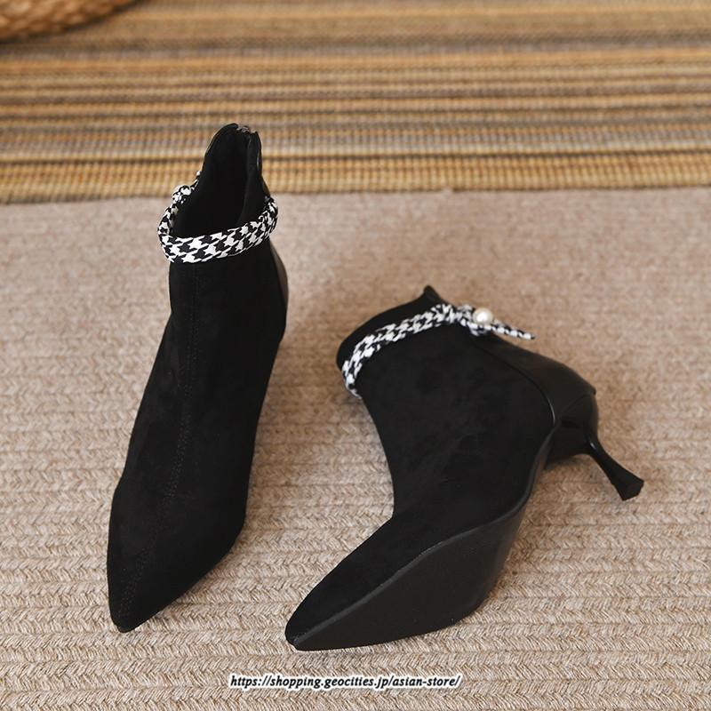 ブーツ | ブーティ ショート レディース ピンヒール 痛くない ファスナー 疲れない 歩きやすい 暖かい 秋冬 飾り 外出 お出かけ デート 女子会 二次会