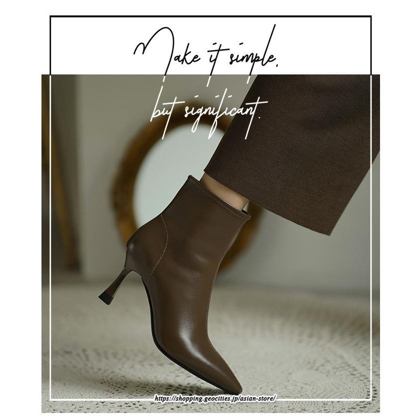 ブーツ | ショートブーティー ハイヒール レディース 可愛い おしゃれ 靴 美脚 脚長 通勤 秋 冬 サイドジッパー パンプス 大人 ピンヒール 高級感