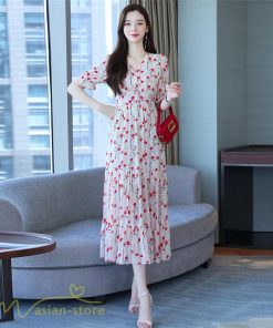 ミディアム | ワンピース レディース 着痩せ ロング丈 ロングワンピース カジュアル 花柄 Vネック 大きいサイズ ひざ下丈 サマーワンピース 40代 夏服 お出かけ 30代 20代