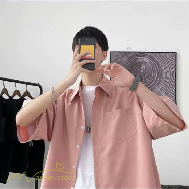 シャツ | 半袖 着痩せ 日常 おしゃれ カジュアル 韓国風 無地 新作 2021 夏コーデ ライトアウター ポケット 通勤通学 トップス ワイドゆったり 人気 上品
