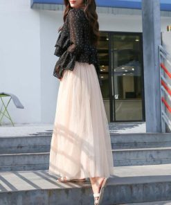 ロングスカート | ロング グレー フレアスカート 春夏 黒 ウエストゴム チュールスカート マキシスカート ミモレ丈スカート白