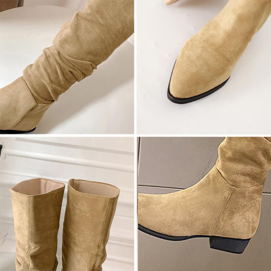 ニーハイブーツ | スエード調 ジョッキーブーツ ローヒール