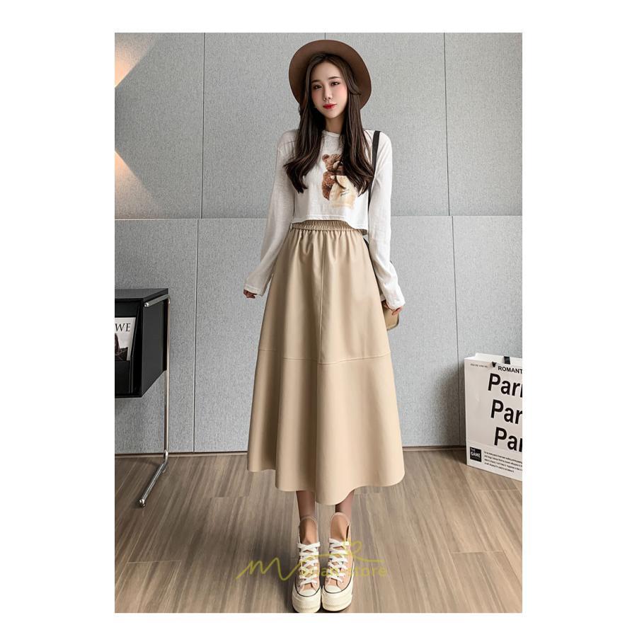 スカート | フレア革レザーボトムス ロングフレアAライン 秋冬 レディース ボトムス 通勤 大人気 キレイめ 着痩せ