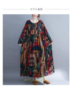 マキシ | ワンピース ワンピ コットン 長袖 レディース 丸首 ワンピ 通勤 OL シンプル かわいい 夏 秋 秋服 大きいサイズ 40代 ぽっちゃり 30代 20代 着痩せ おしゃれ